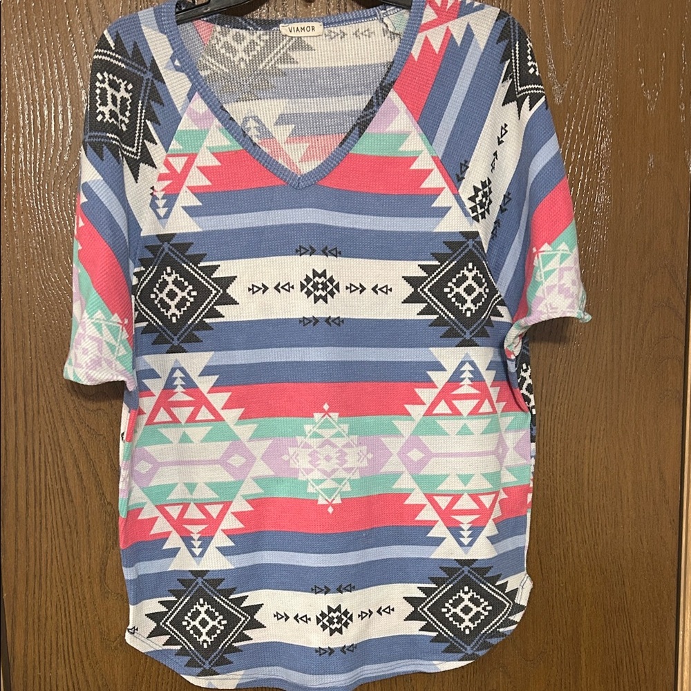 Vibrant Aztec Short Sleeve Top